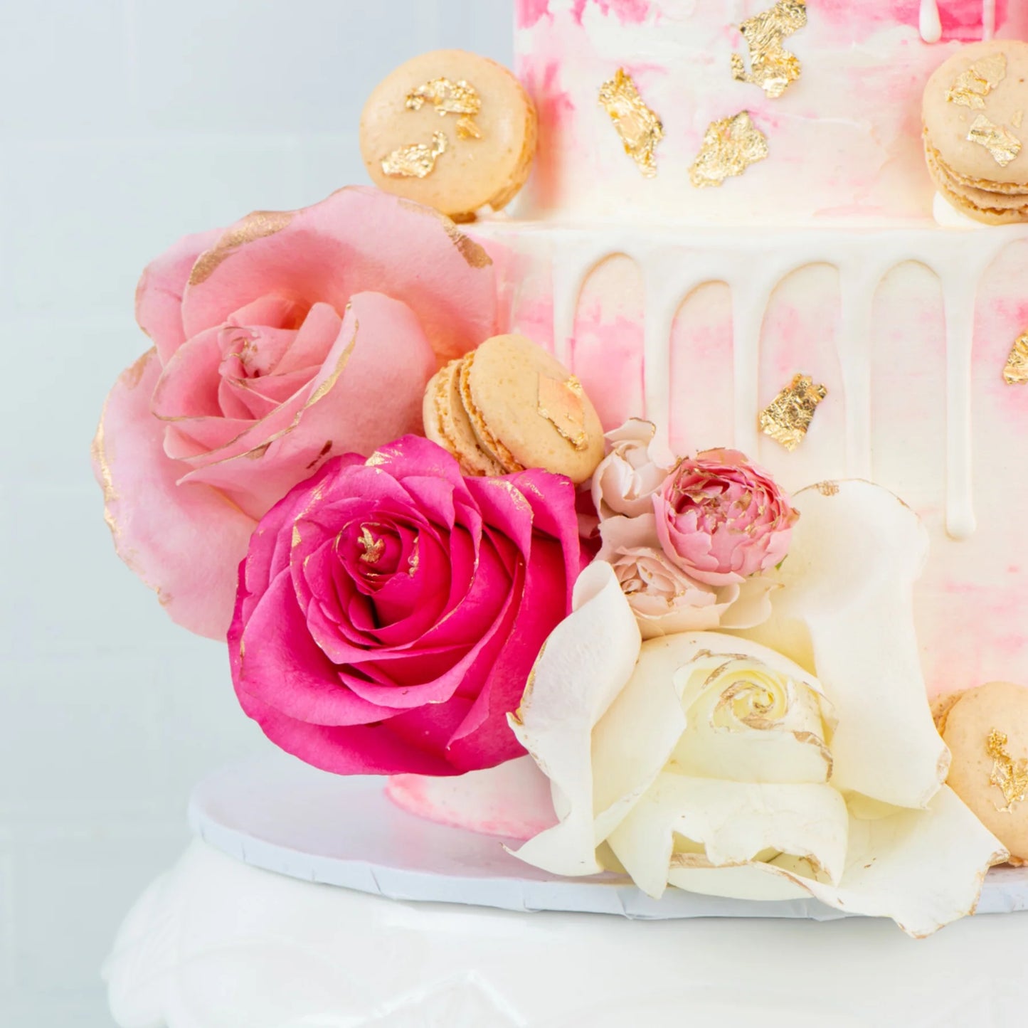 Rose & Macaron Cascade Cake