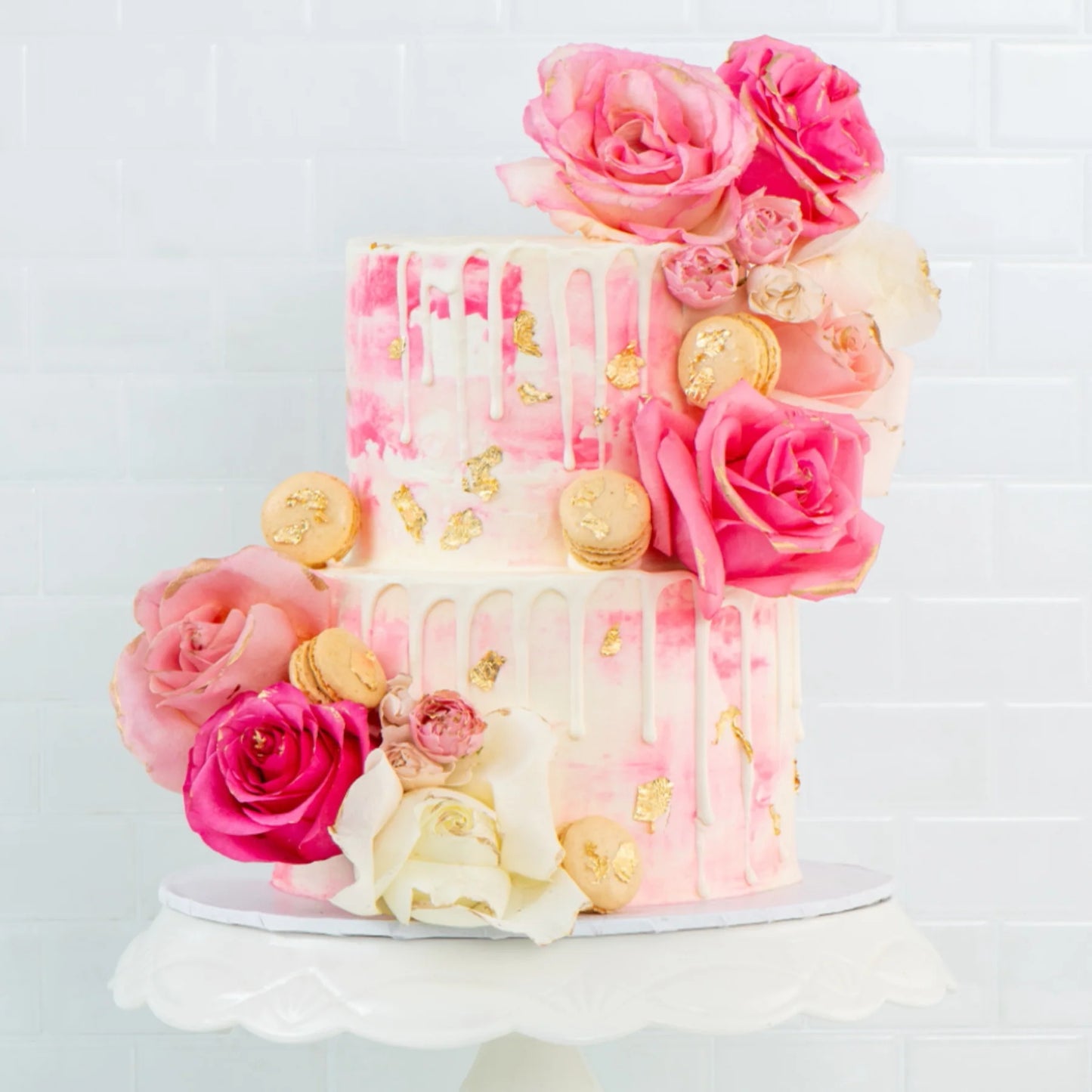 Rose & Macaron Cascade Cake