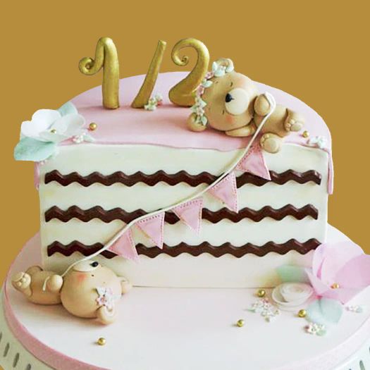 Teddy Bear Half Cake Pink