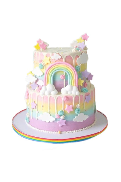 Two-tiered pastel rainbow cake