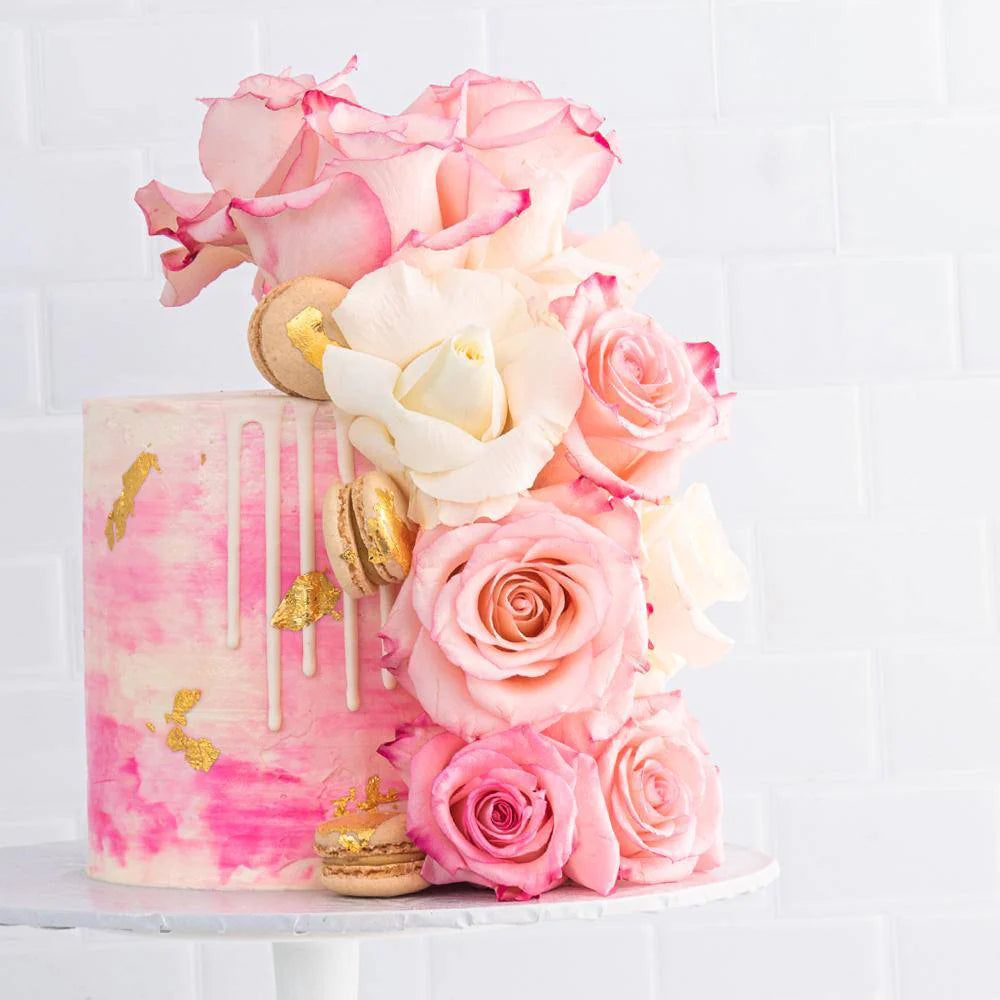 Rose & Macaron Cascade Cake